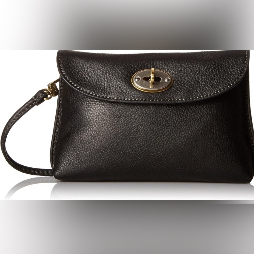 Fossil Black Leather Crossbody Bag with Gold Accent